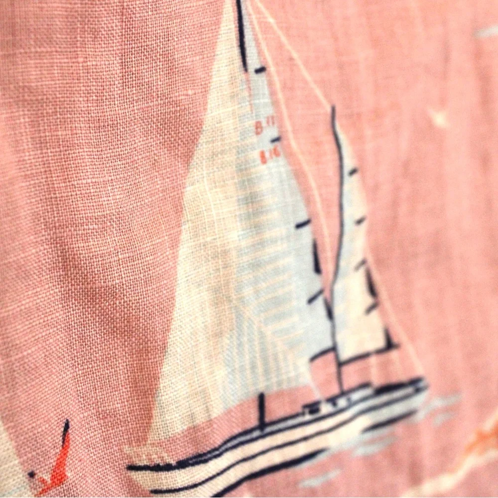 St. Tropez 100% Linen Pink White Sailboat Print Sleeveless Dress XS - Picture 9 of 14